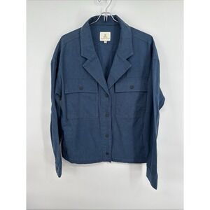 ROARK Women's Passport Blue Canvas Jacket 8 Pockets Snap Front Size Medium